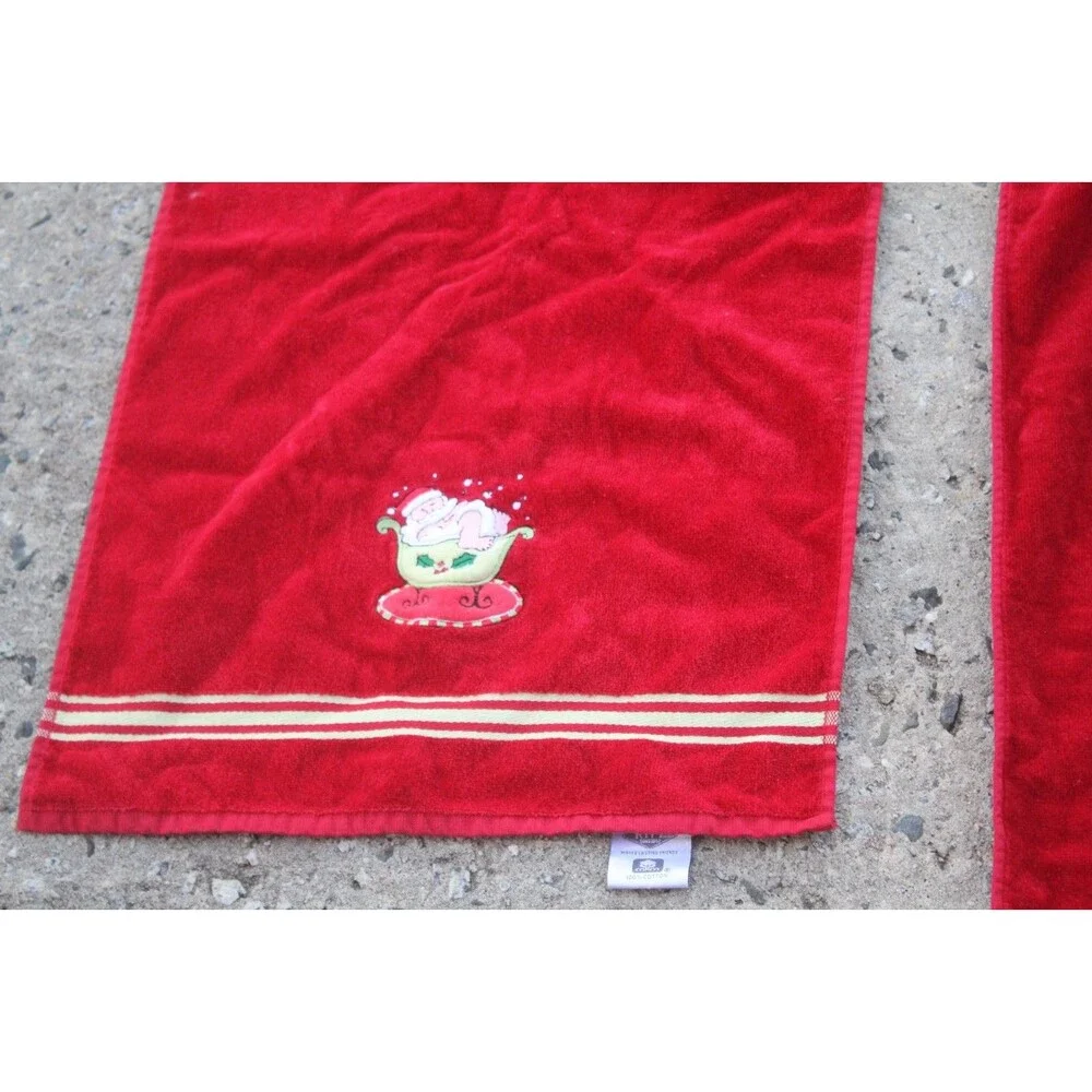 Set of 3 Ritz Hand Bathroom Towels Body Cotton Soft Embroidered Santa In Bathtub